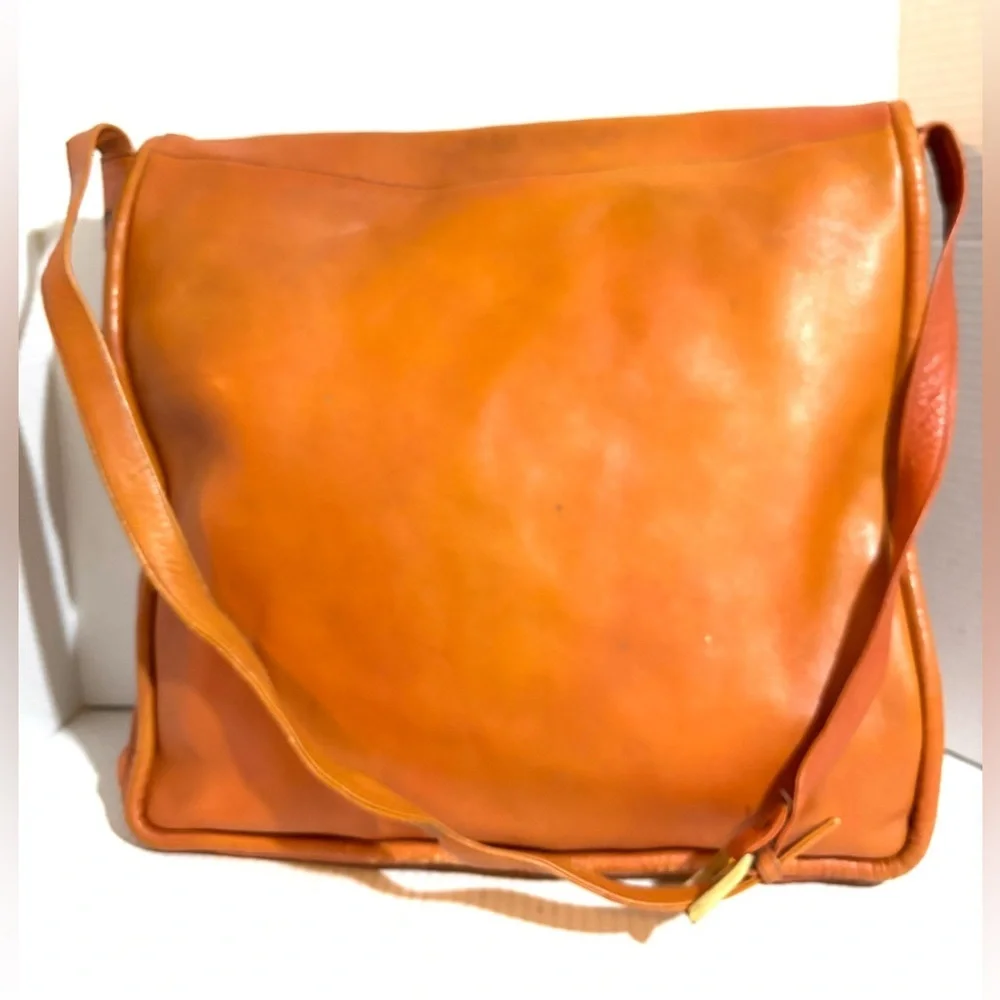 Vintage unisex Orange Leather Messenger Bag